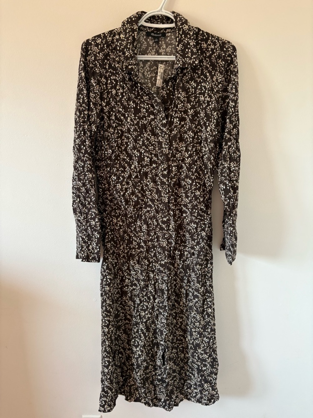 NWT Madewell Ruched Midi Shirtdress in Bridgette Spots Brown Size 10